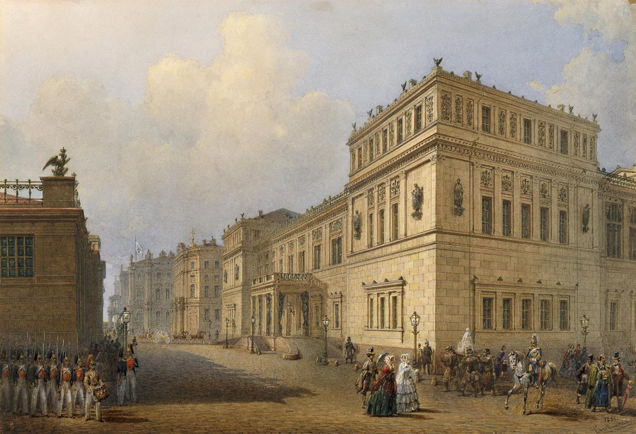 Utsikt over New Hermitage Through Millionnaya Street, 1851 av Vasili Semenovich Sadovnikov
