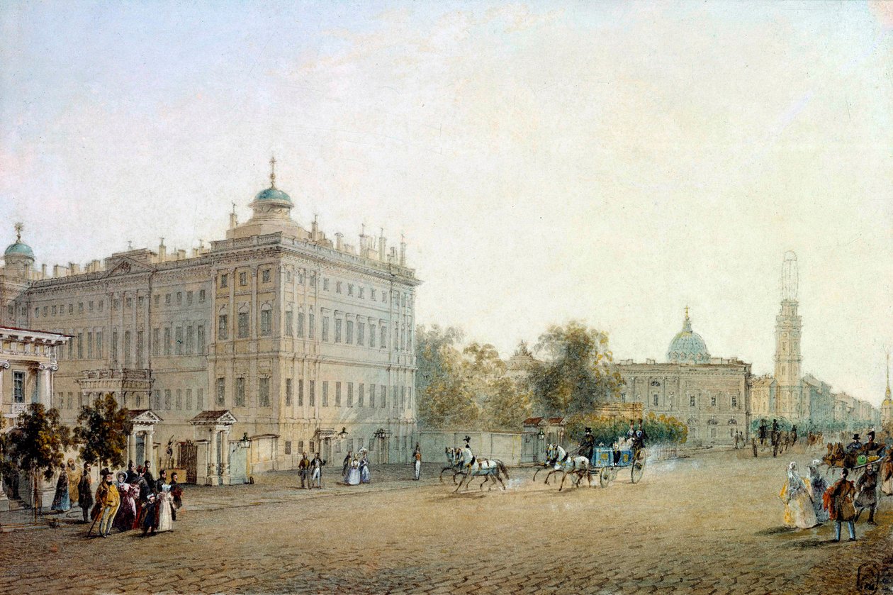 Utsikt over perspektivet Nevsky (Nevsky) i St. Petersburg i 1830. Russland Akvarell av Vasily Sadovnikov (1800-1879) 1830 St. Petersburg. Eremitasjens bibliotek av Vasili Semenovich Sadovnikov