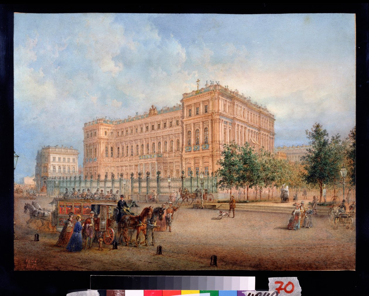 Utsikt over Nicholas Palace i St. Petersburg. Verk av Vasily Semyonovich Sadovnikov (1800-1879), akvarell på papir av Vasili Semenovich Sadovnikov