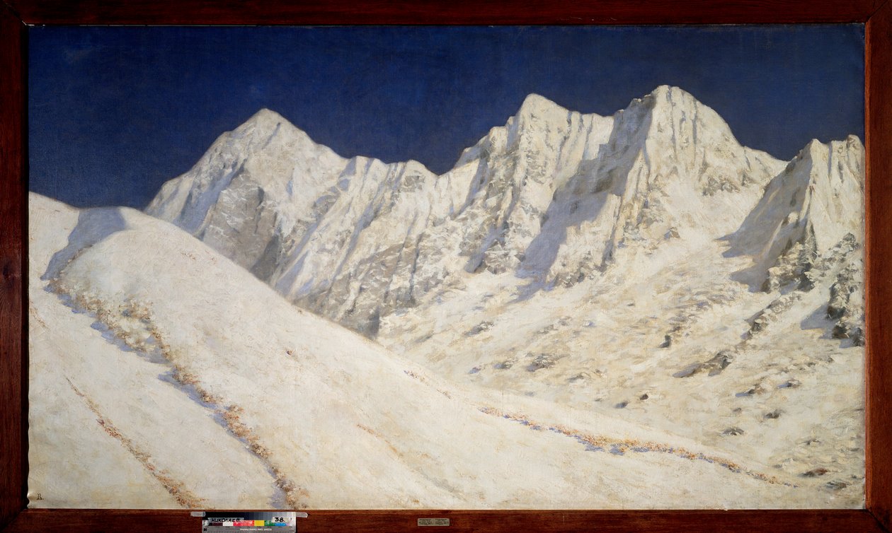 India, Snow on the Himalaya (India, Snow on the Himalayas) - Maleri av Vasili Vasilyevich Vereshchagin (Vassili Vereshchagin) (1842-1904), olje på lerret av Vasili Vasilievich Vereshchagin