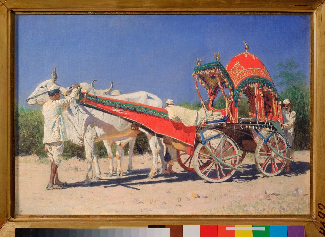 Vehicle of a Rich Family in Delhi (India) - Maleri av Vasili Vasilyevich Vereshchagin (Vassili Vereshchagin) (1842-1904), olje på lerret av Vasili Vasilievich Vereshchagin