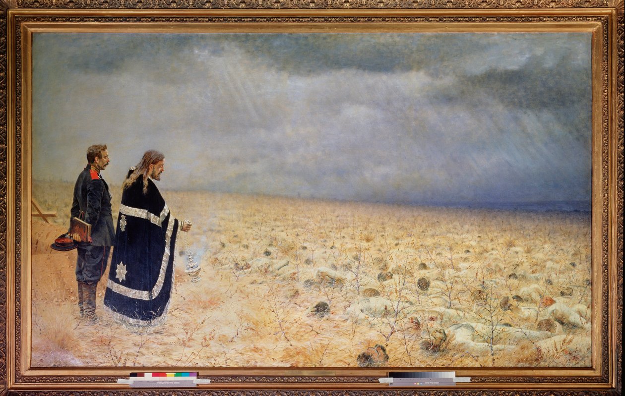 The Vanquished, requiem (The Vanquished, Requiem) (Etter beleiringen av Pleven (Plevna) i Bulgaria, russisk-tyrkisk krig av Vasili Vasilievich Vereshchagin