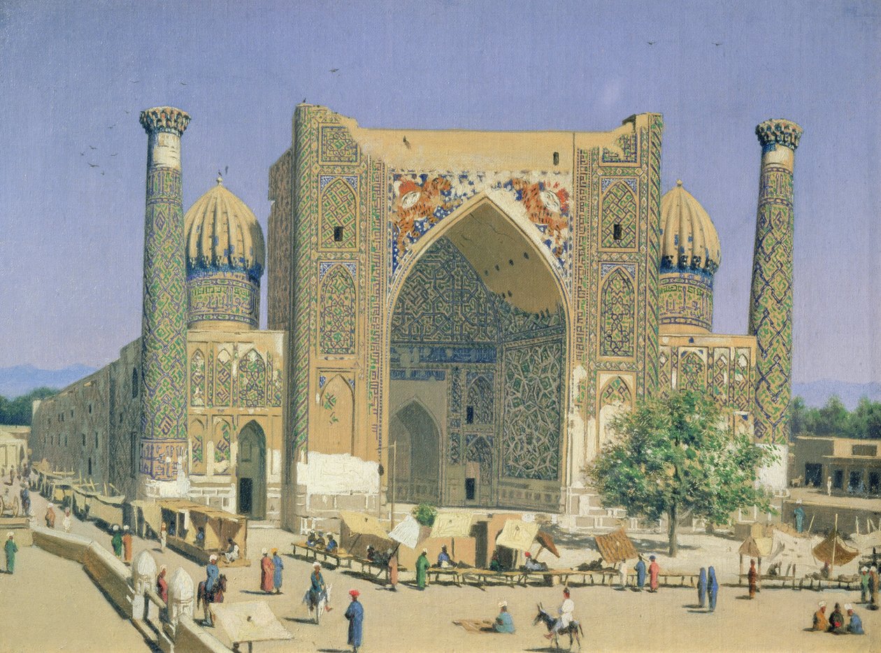 Medrasah Shir-Dhor på Registan sted i Samarkand av Vasili Vasilievich Vereshchagin