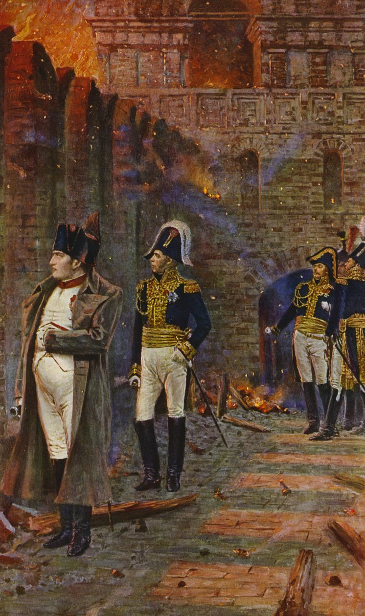 Napoleon Bonaparte ser på mens Kreml brenner i Moskva (fargelitografi) av Vasili Vasilievich Vereshchagin