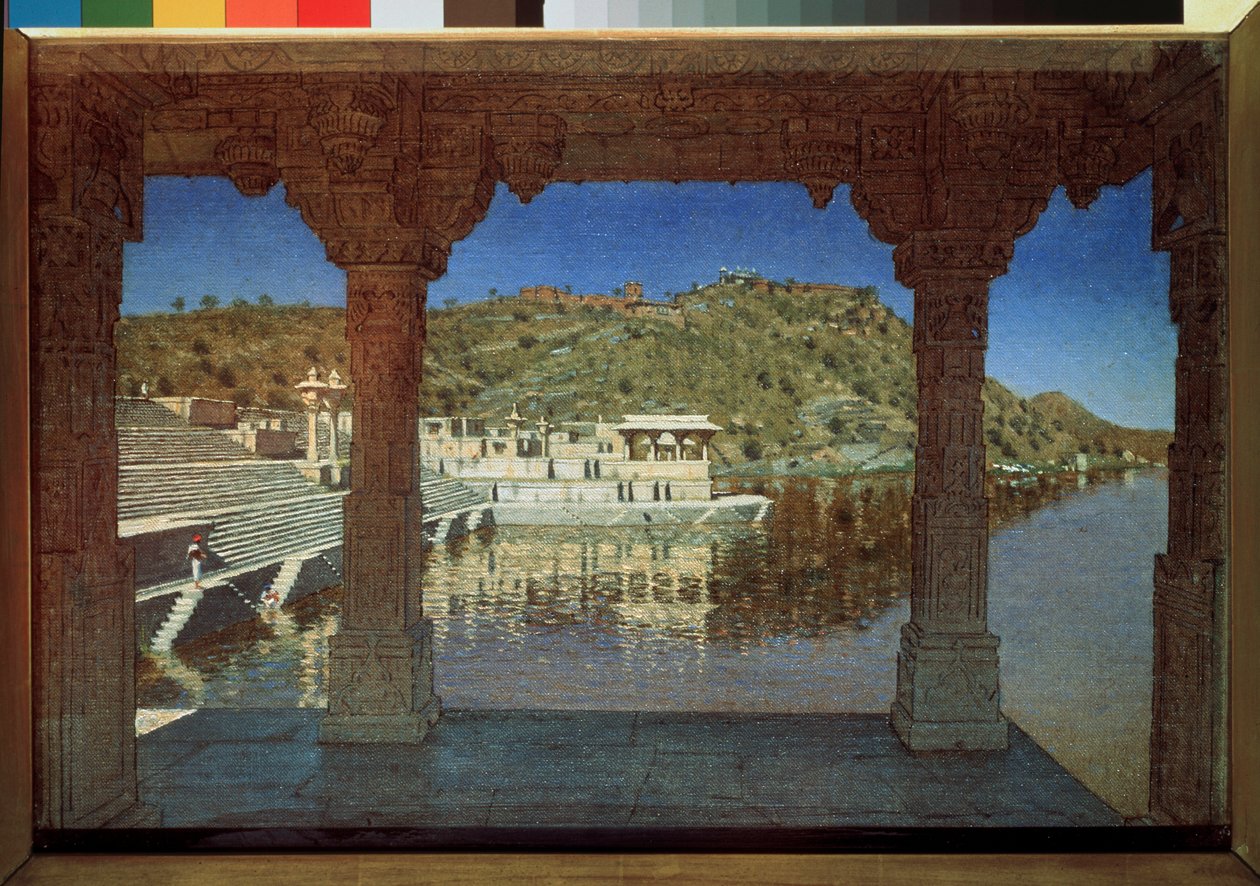 Rajasthan (India), sur le lac a Udaipur (Rajasthan, ved innsjøen i Udaipur) - Maleri av Vasili Vasilyevich Vereshchagin (Vassili Vereshchagin) (1842-1904), olje på lerret av Vasili Vasilievich Vereshchagin