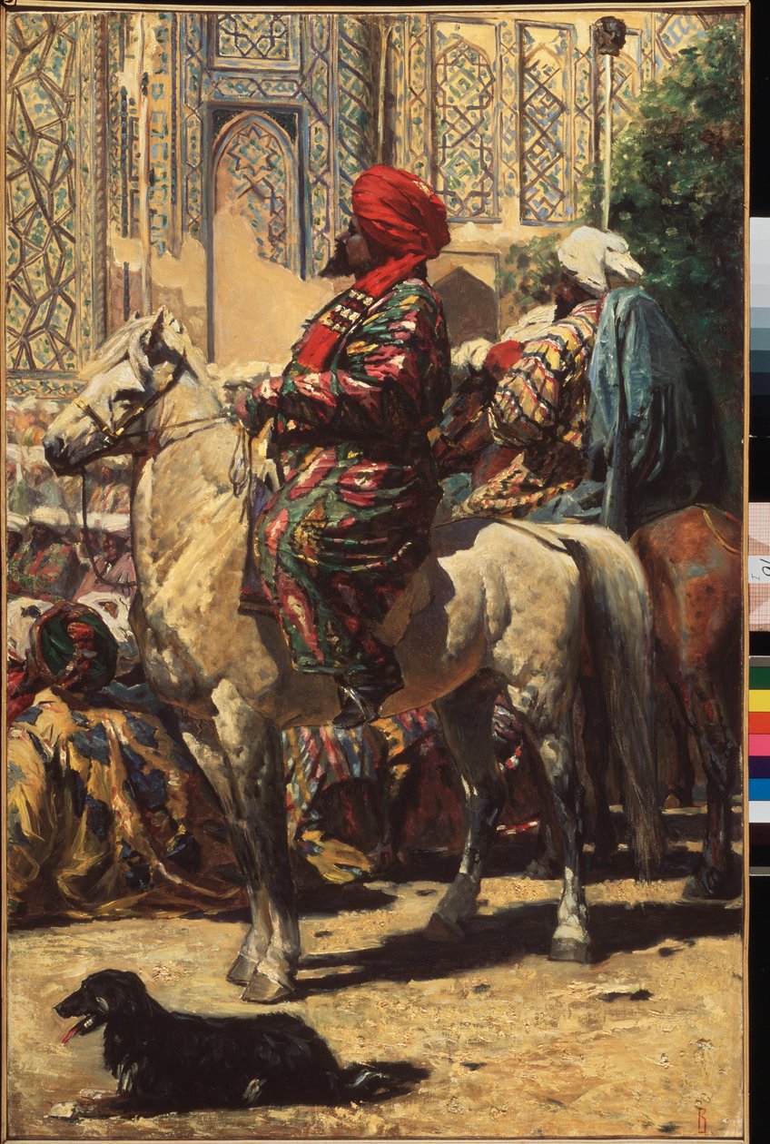 Un cavalier a Samarcande (Usbekistan) (En rytter i Samarkand) - Peinture de Vasili Vailyevich Vereshchagin (Vassili Verechtchaguine) (1842-1904), huile sur toile av Vasili Vasilievich Vereshchagin