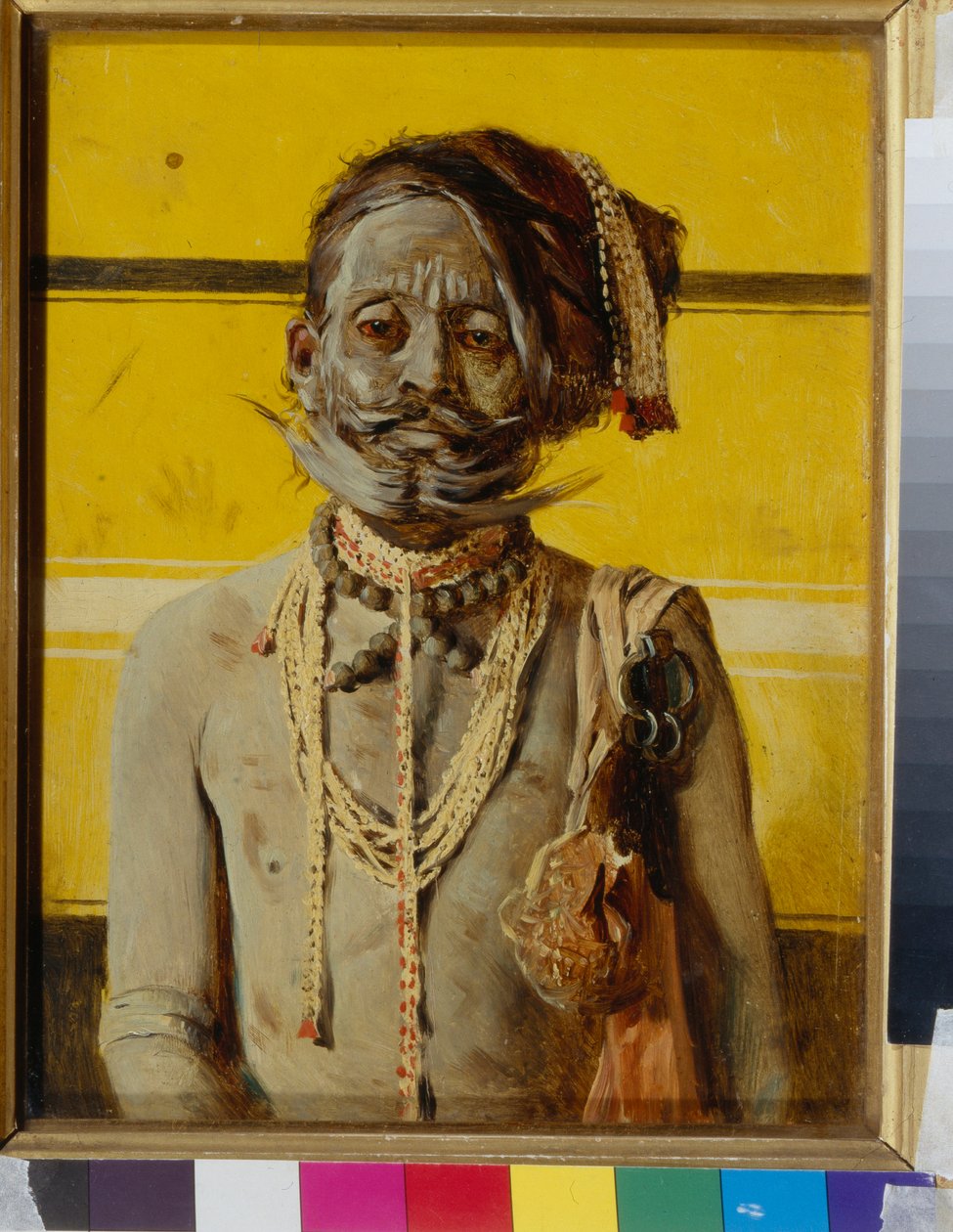 En fakir (A fakir) - Maleri av Vasili Vasilyevich Vereshchagin (Vassily Vereshchagin) (1842-1904), olje på tre (24,2x18,8 cm) av Vasili Vasilievich Vereshchagin