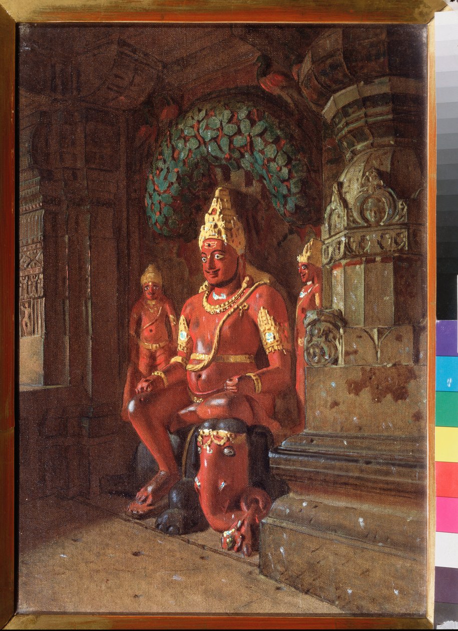 En Vishnu-statue i Indra-tempelet - Maleri av Vasili Vasilyevich Vereshchagin (Vassili Vereshchagin) (1842-1904), olje på lerret av Vasili Vasilievich Vereshchagin