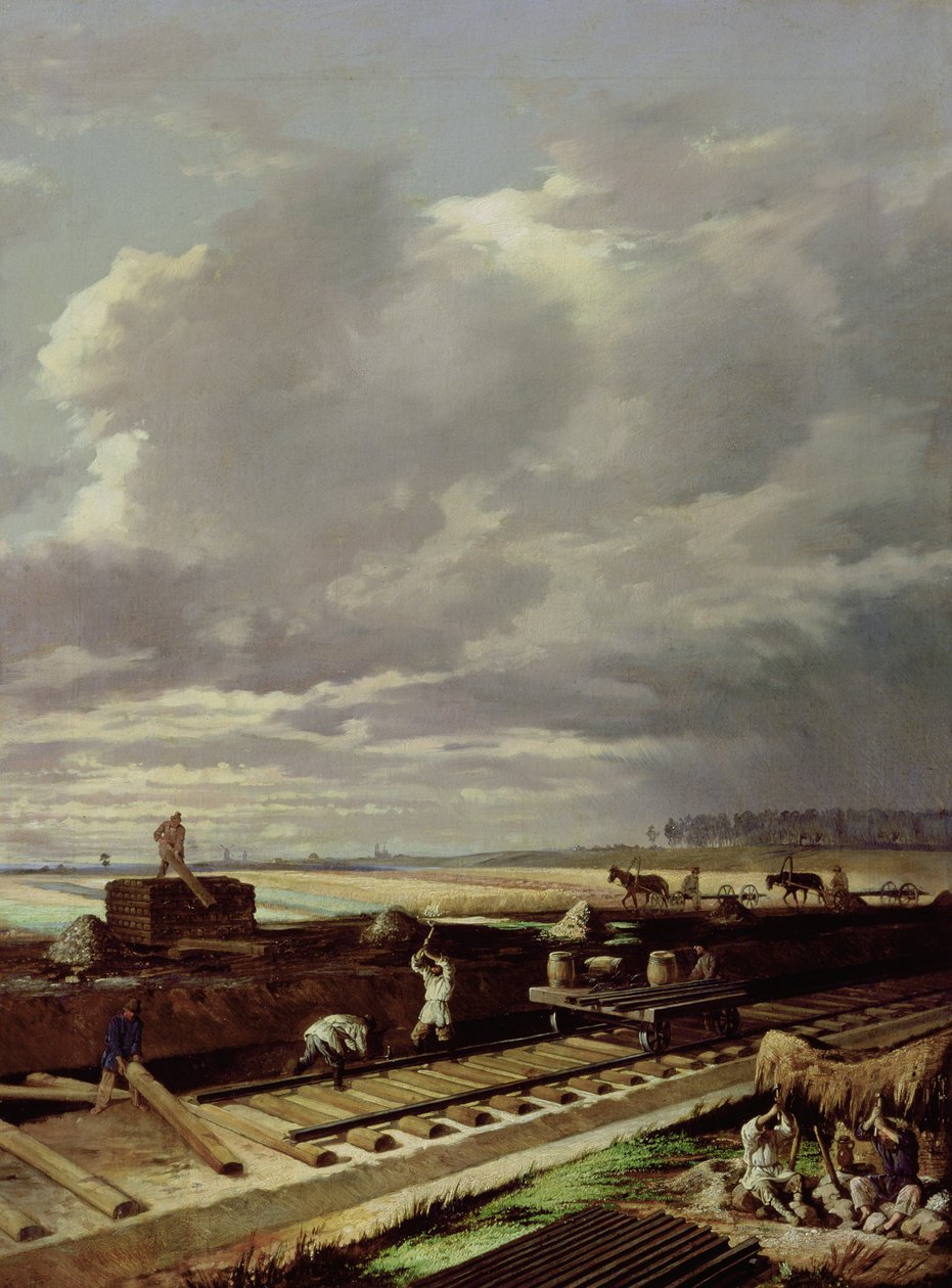Byggearbeid på en jernbanelinje, 1871 av Vasili Vladimirovits Pukirev