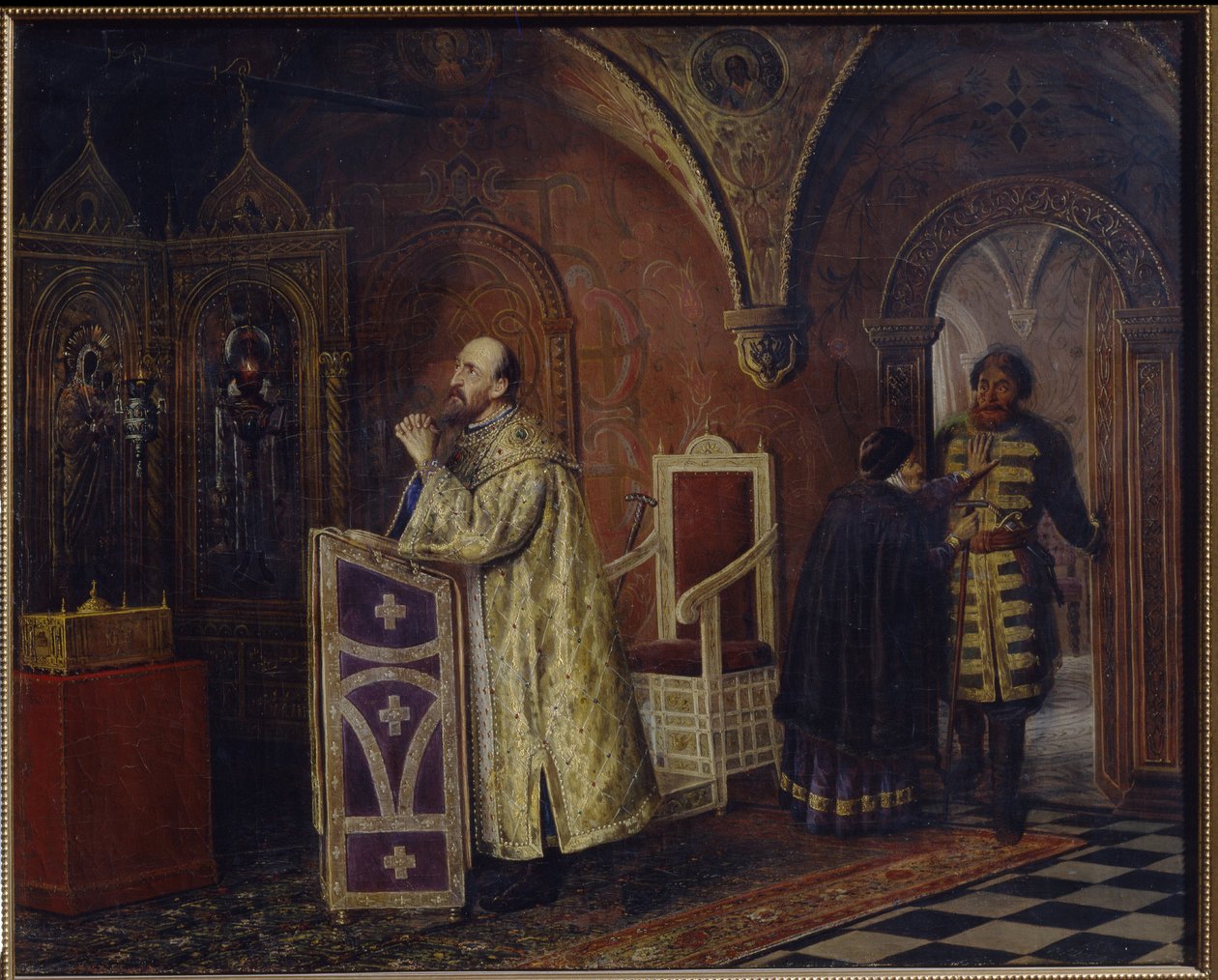 Tsar Ivan IV the Terrible (1530-1584) ber (The Tsar Ivan IV The Terrible praying). Maleri av Vasili Vladimirovich Pukirev (Vassili Poukirev) (1832-1890), olje på lerret av Vasili Vladimirovits Pukirev