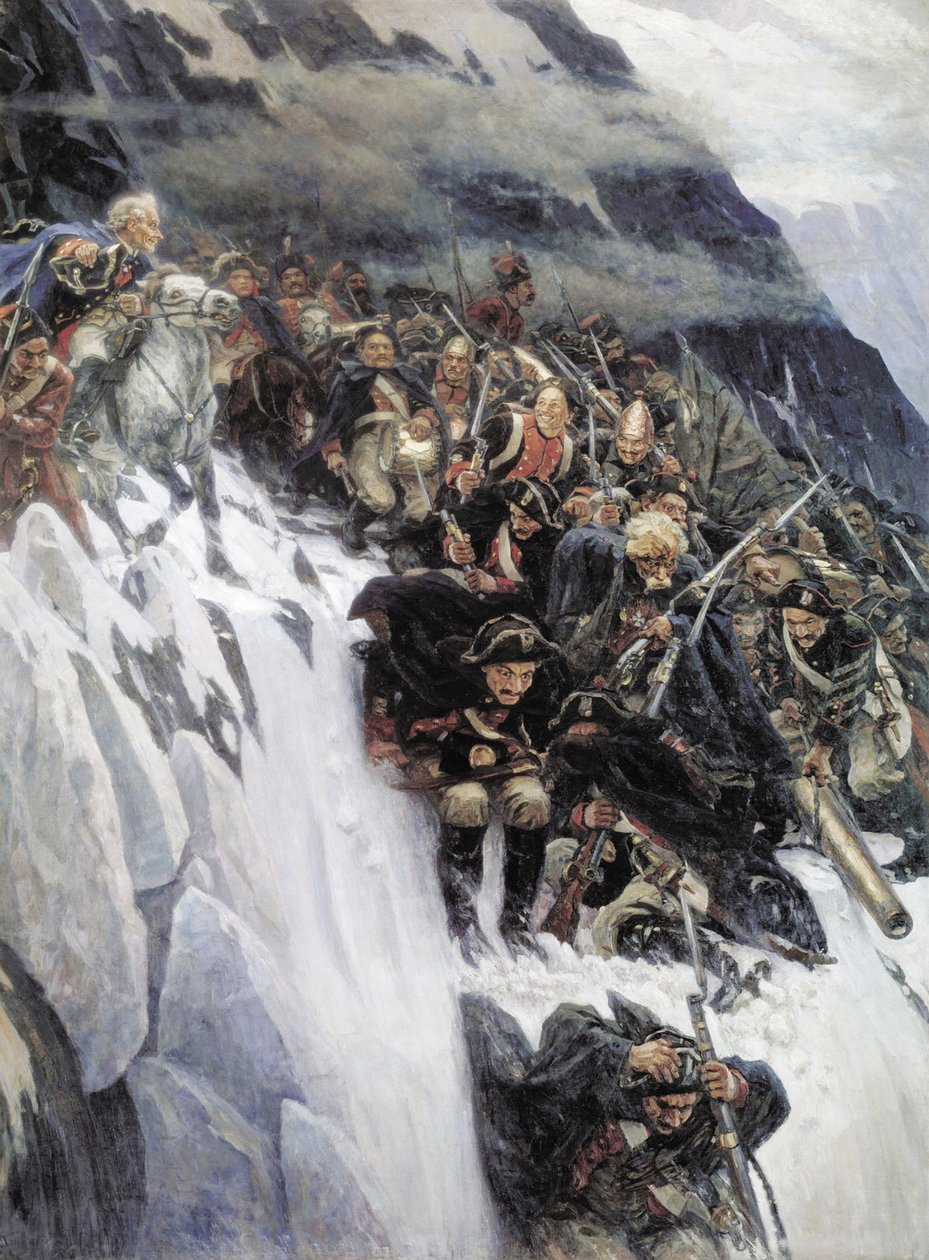Suvorovs hær krysset Alpene i 1799, 1899 av Vasilij Ivanovic Surikov