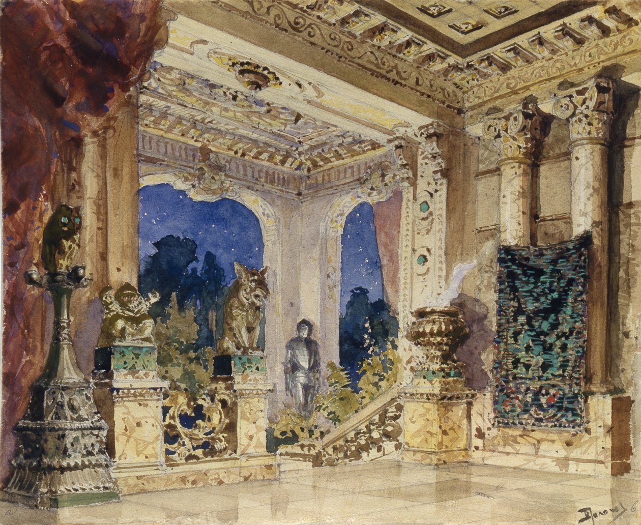 Scenografi for operaen Den skarlagenrøde rosen av N. Krotkov, 1884 av Vasilij Dmitrievich Polenov
