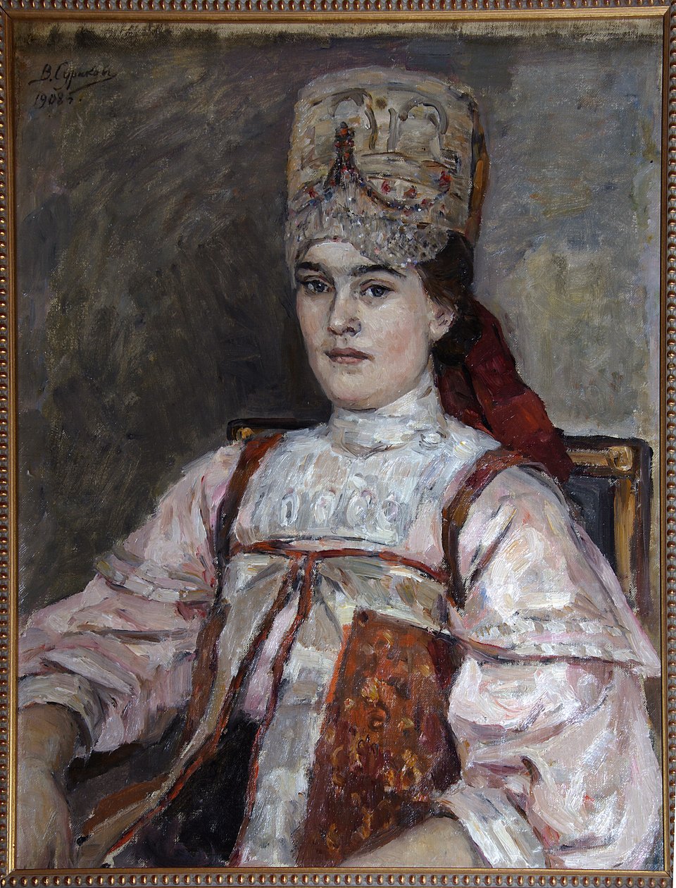 Portrait de Natalia Fyodorovna Matveyeva - Peinture de Vasilli Ivanovich Sourikov (Vasily Surikov ou Vassili Surikow) (1848- 1916), huile sur toile (69x58 cm) 1908 - Portrett av Natalia Fyodorovna Matveyeva, Oilkova på lerret av Vasilij Ivanovic Surikov