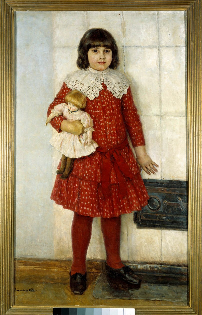 Jenta har dukken Maleri av Vasilli Ivanovich Surikov (Vasily Surikov eller Vasili Surikow) (1848-1916) 1888 Moskva. Tretyakov-galleriet av Vasilij Ivanovic Surikov