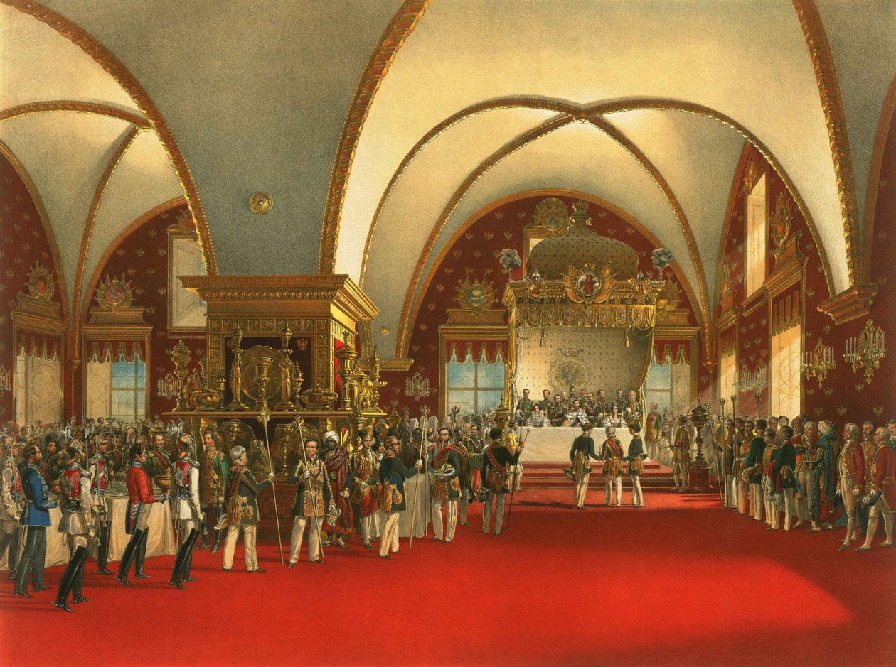 Kroningsbankett av tsar Alexander II (1856) i hovedsalen i Palace of Facets av Georg Wilhelm Timm