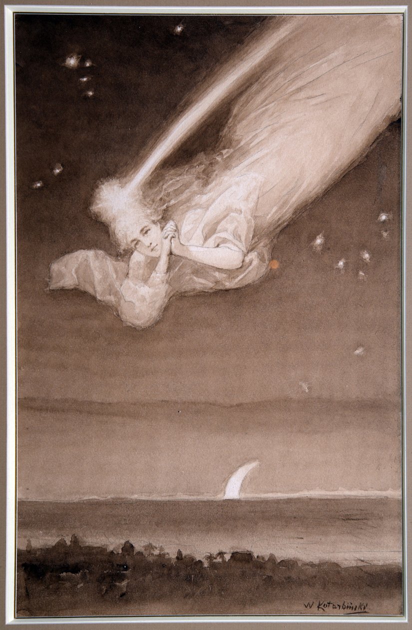 Etoile filante (fallende stjerne) - Aquarelle sur papier de Vassili (Vasili, Vasilii, Wilhelm) Alexandrovich Kotarbinsky (Kotarbinski, Kotarbinskii) (1849-1921), annees 1910 - Collection privee av Vasily Alexandrovich Kotarbinsky