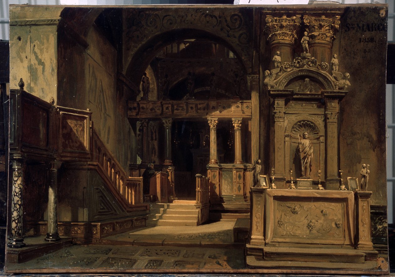 Interiør av Markuskirken (Basilica di San Marco) i Venezia. Maleri av Vasili Grigorievich Khudyakov (1826-1871). Olje på lerret, 29,5 x 41 cm av Vasily Grigorievich Khudyakov