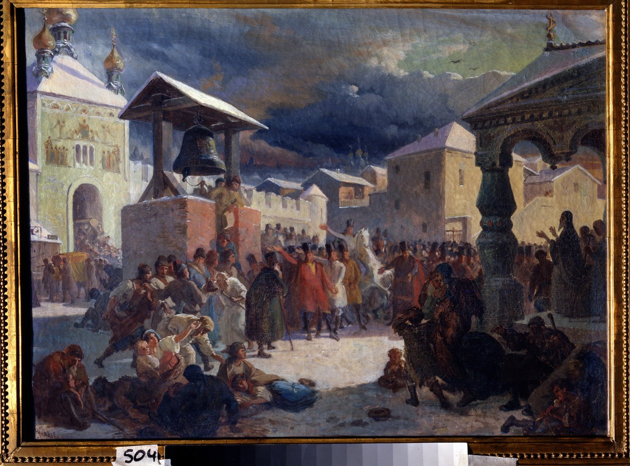 Veche (middelalderens folkeforsamling av de slaviske landene) i republikken Novgorod (Vechen i republikken Novgorod). Maleri av Vasili Grigorievich Khudyakov (1826-1871). Olje på lerret av Vasily Grigorievich Khudyakov
