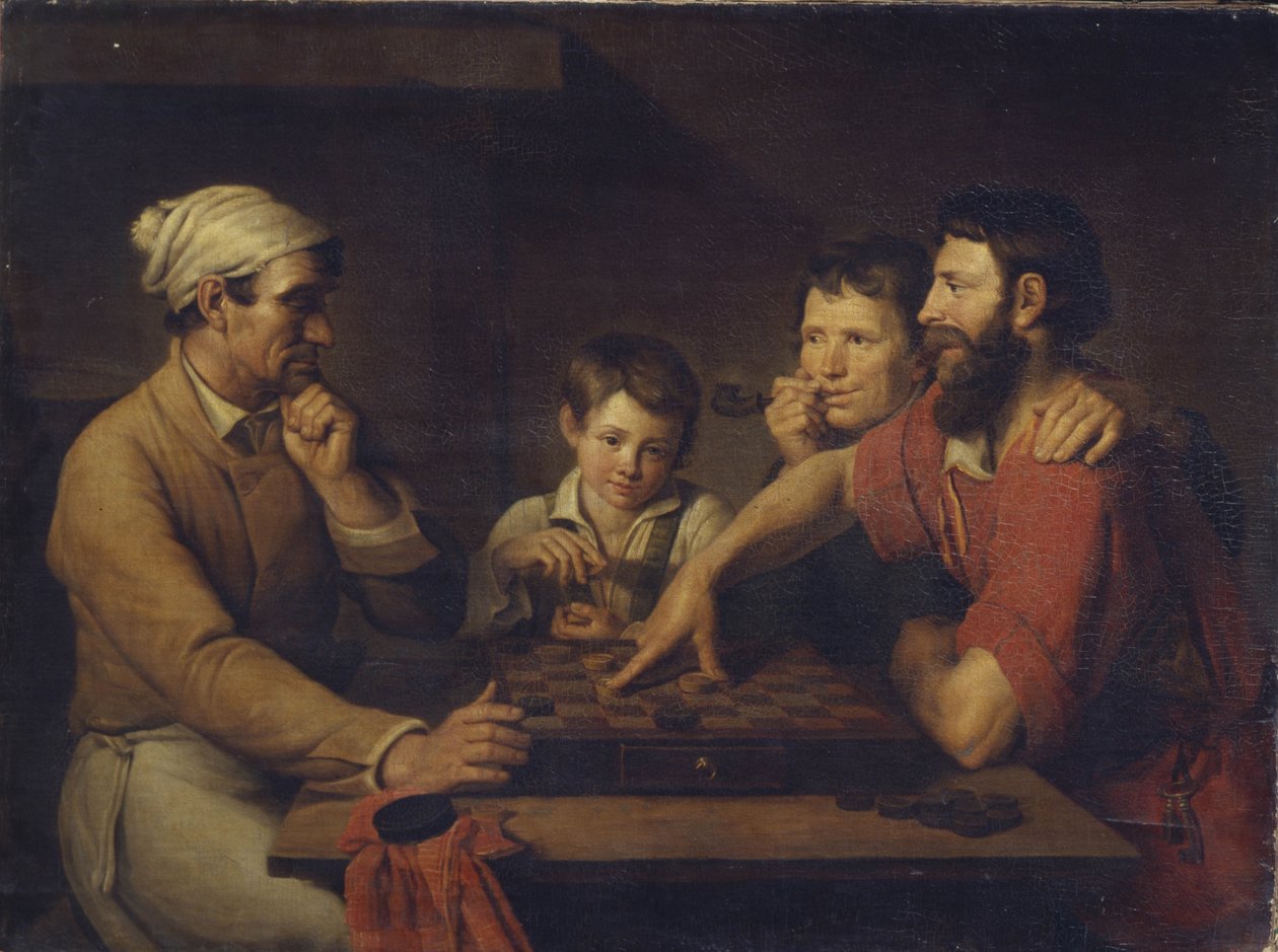 En kokk som spiller utkast med en vaktmester, 1824 av Vasily Ivanovich Gryaznov
