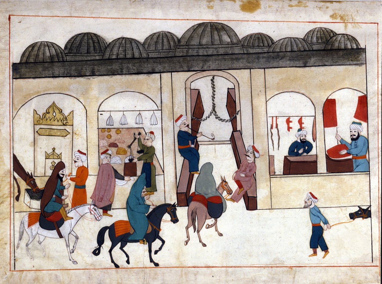 En marsj fra Konstantinopel. Miniatyr fra "" Turkish Memorials"" (kodeks Cicogna 1971 "Memorie Turchesche") Akvarell fra 1600-tallets venetianske skole. av Venetian School