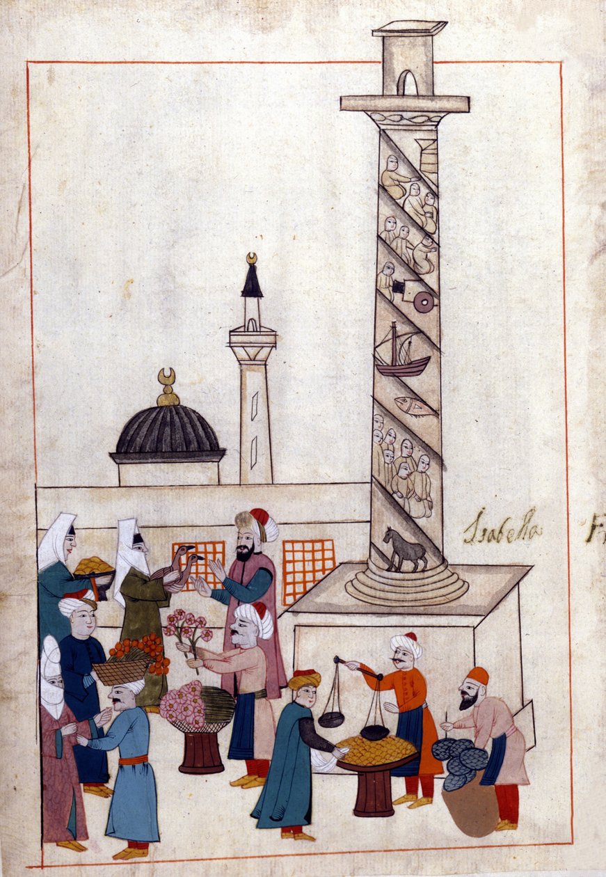 Konstantinopel; basaren (eller går) i nærheten av obelisken. Miniatyr fra "" Turkish Memorials"" (kodeks Cicogna 1971 "Memorie Turchesche") Akvarell fra 1600-tallets venetianske skole. av Venetian School