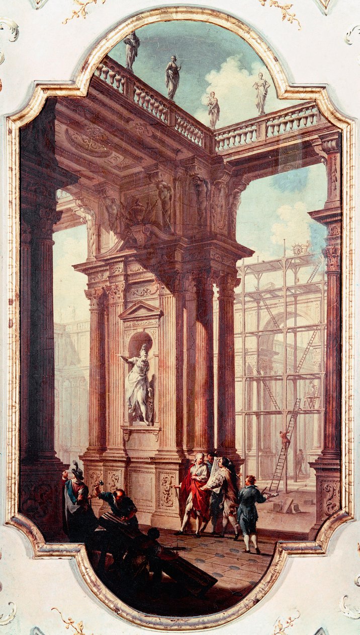 Byggeplass for en villa i Venetie Maleri av den venetianske skolen. Venezia Galleria del Accademia fra 1700-tallet av Venetian School