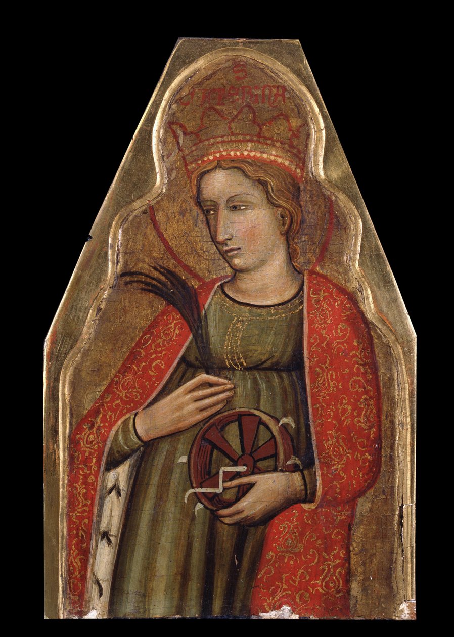 Saint Catherine of Alexandria (Saint Catherine). Maleri av en venetiansk mester. Tempera på tre, 26 x 16,5 cm, andre halvdel av 1300-tallet. Venetiansk kunst, italiensk gotisk kunst. Privat samling. av Venetian School