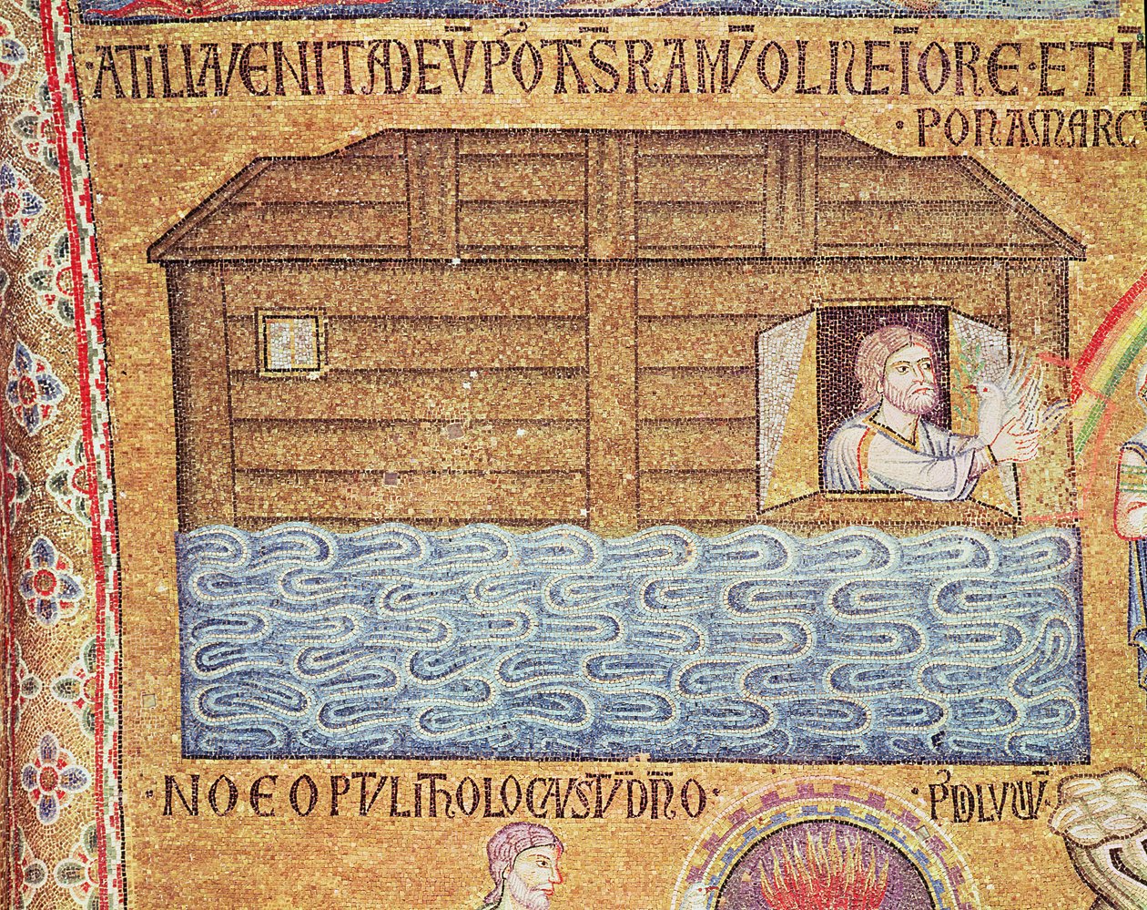 Flommen, fra Atrium, detalj av Noah som mottar den hvite duen (mosaikk) av Byzantine School