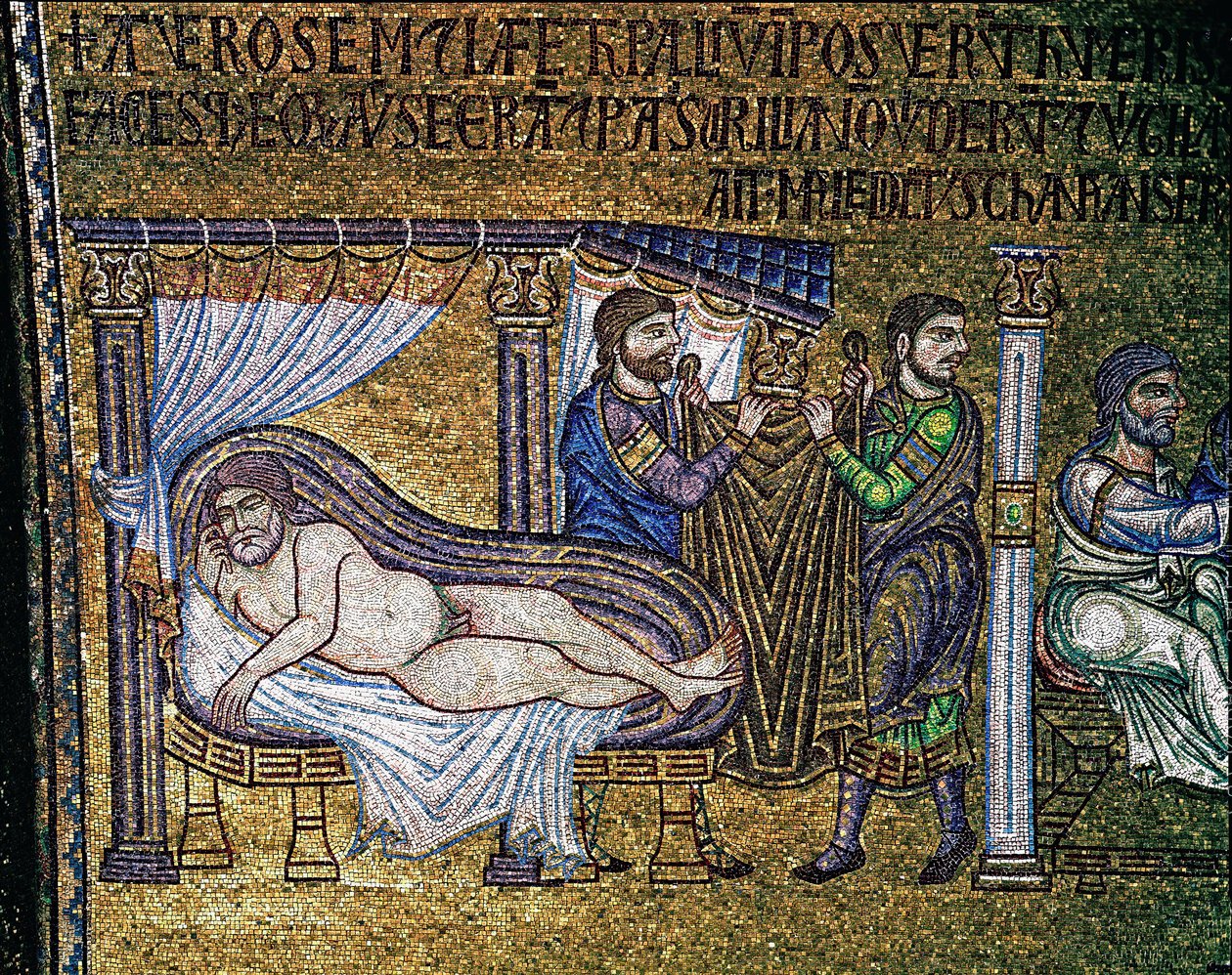 Bysantinsk arkitektur: "The Drunkenness of Noe""" mosaikk laget av venetianske kunstnere Basilica di San Marco fra 1200-tallet av Veneto Byzantine School