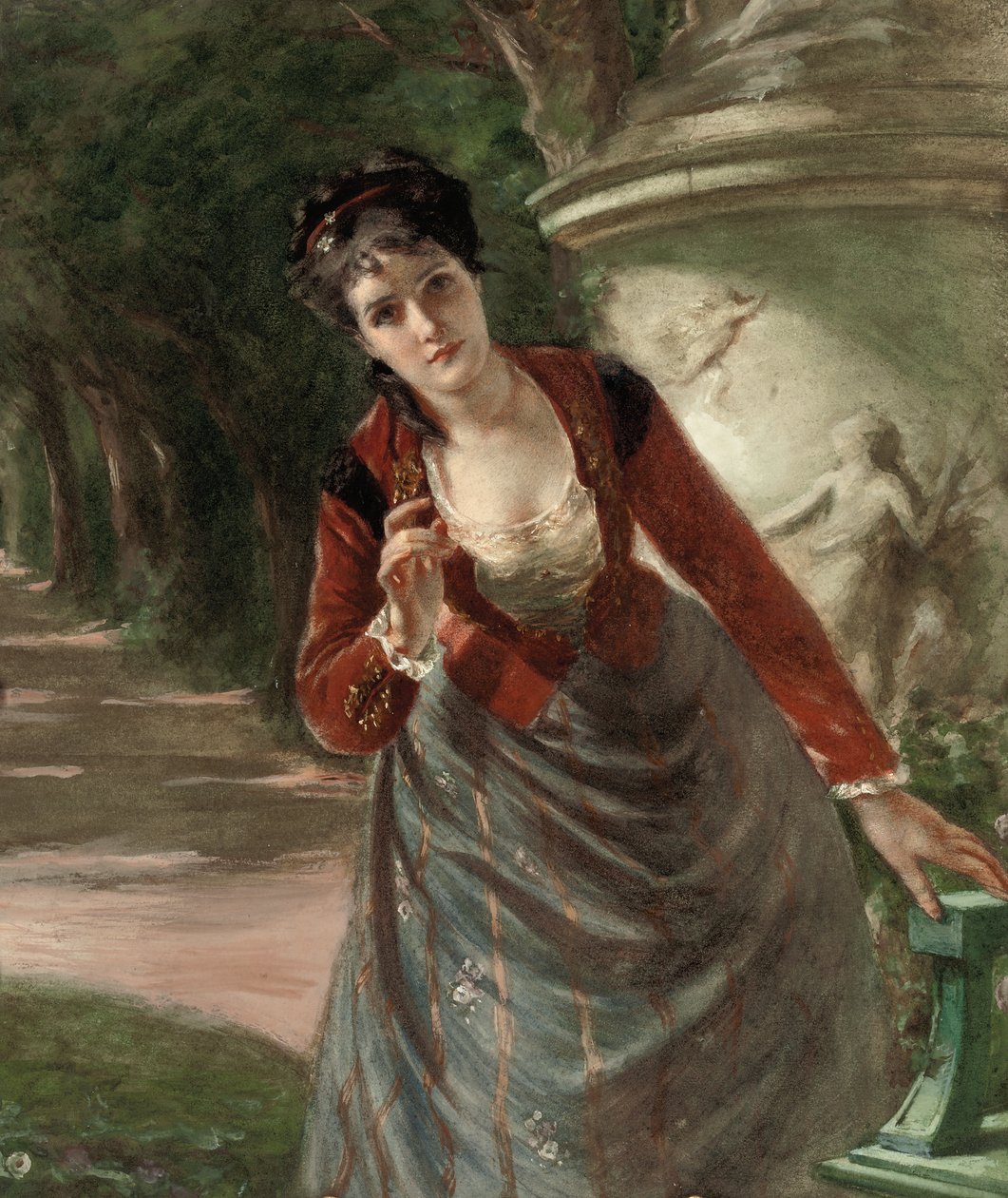 Portrett av Mary Paul Astor, kone til William Waldorf Astor (blyant og w/c forhøyet med hvitt på papir) av Vera Christie