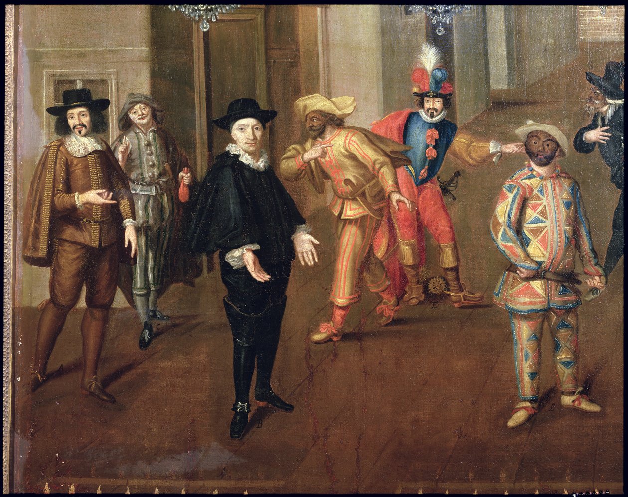 Italienske og franske komikere som spiller i farser, 1670 (detalj) (se også 155316) av Verio