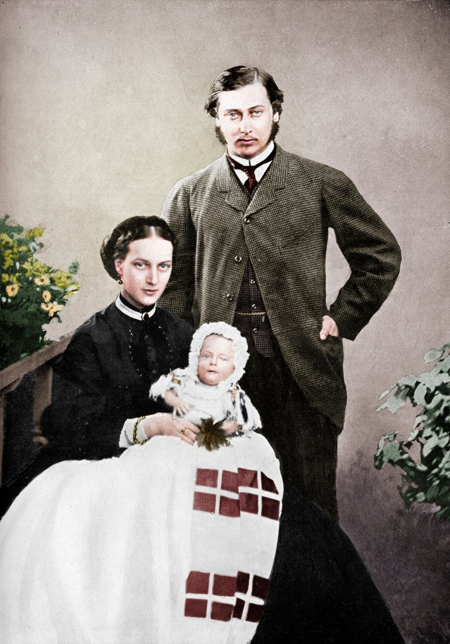 Prinsen og prinsessen av Wales med spedbarnet prins Albert Victor, 1864 1910 av Vernon Heath