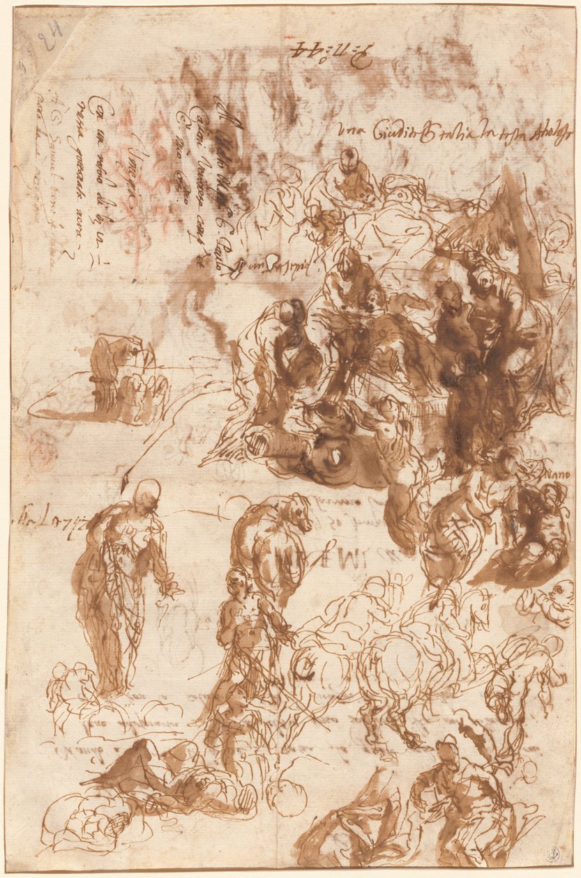 Studier for Judith og Holofernes, David og Goliat, Funnet av Moses og andre [recto] av Veronese