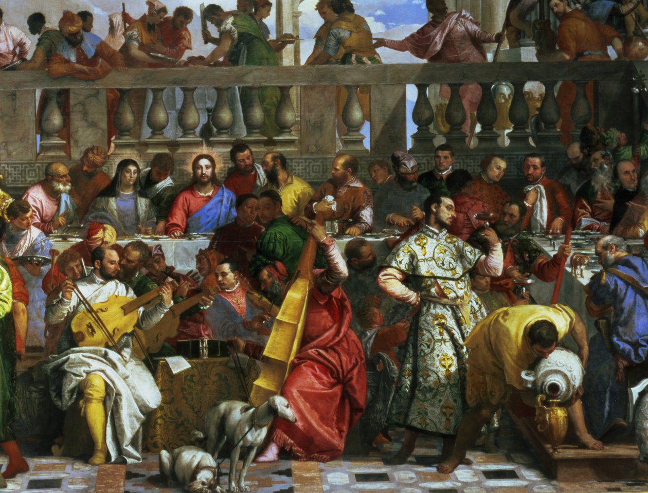 The Marriage Feast at Cana, detalj av musikere og hunder, c.1562 olje på lerret detalj av 94932 av Paolo Veronese