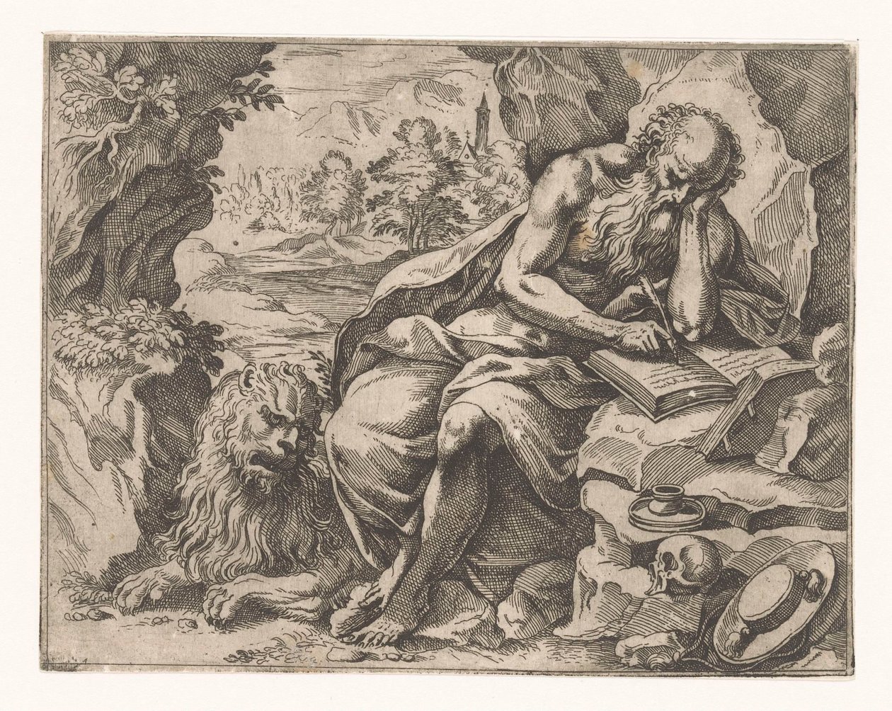 Saint Hieronymus i villmarken av Vespasiano Strada (attributed to)