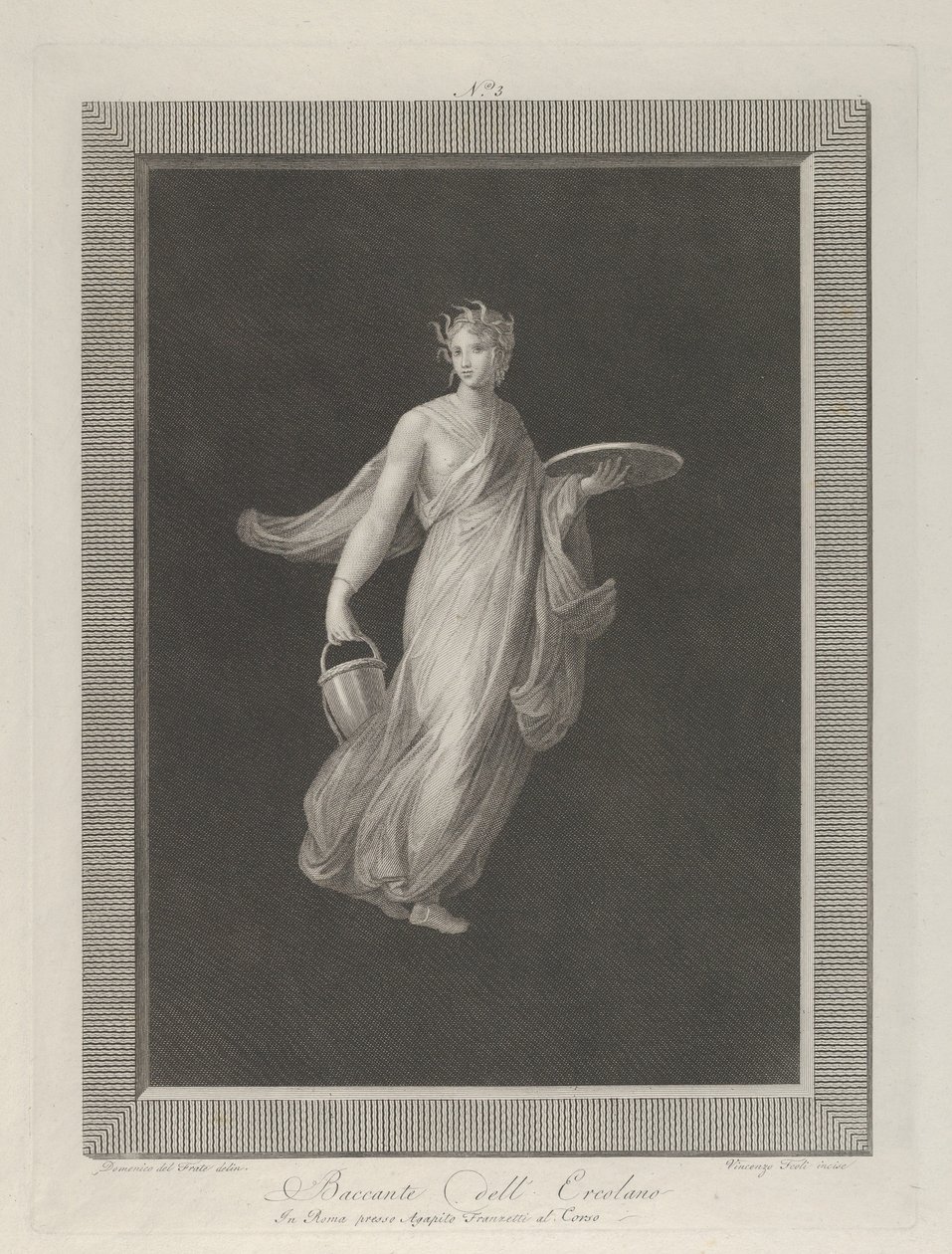 En delvis naken bacchante som holder en skive i løftet venstre hånd og en bøtte i h..., ca. 1795-1820 av Vicenzo Feoli