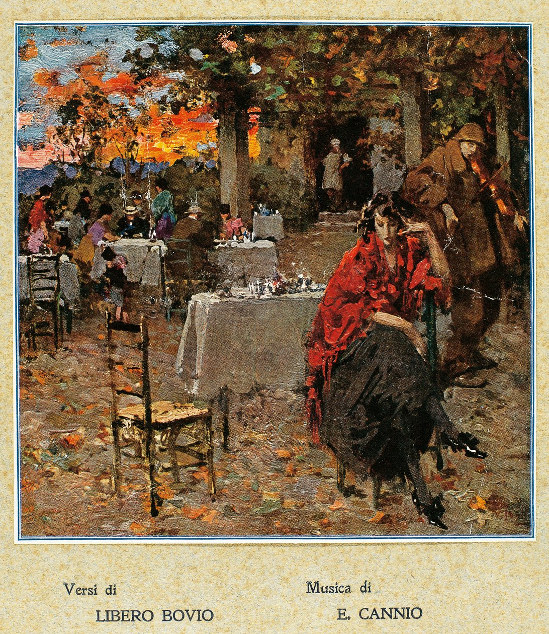 Uterestaurant, illustrasjon for en samling napolitanske sanger. Italia, 1900-tallet. (illustrasjon) av Vicenzo Irolli
