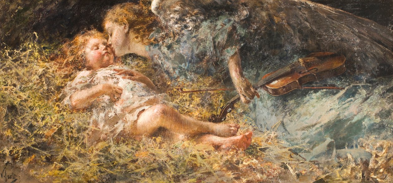 Musikerengelen Maleri av Vincenzo Irolli (1860-1949) 1900 privat samling av Vicenzo Irolli