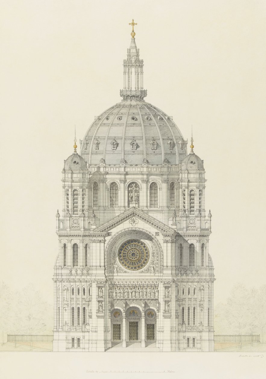 Church of Saint Augustin, Paris, forhøyning av hovedfasaden av Victor Baltard