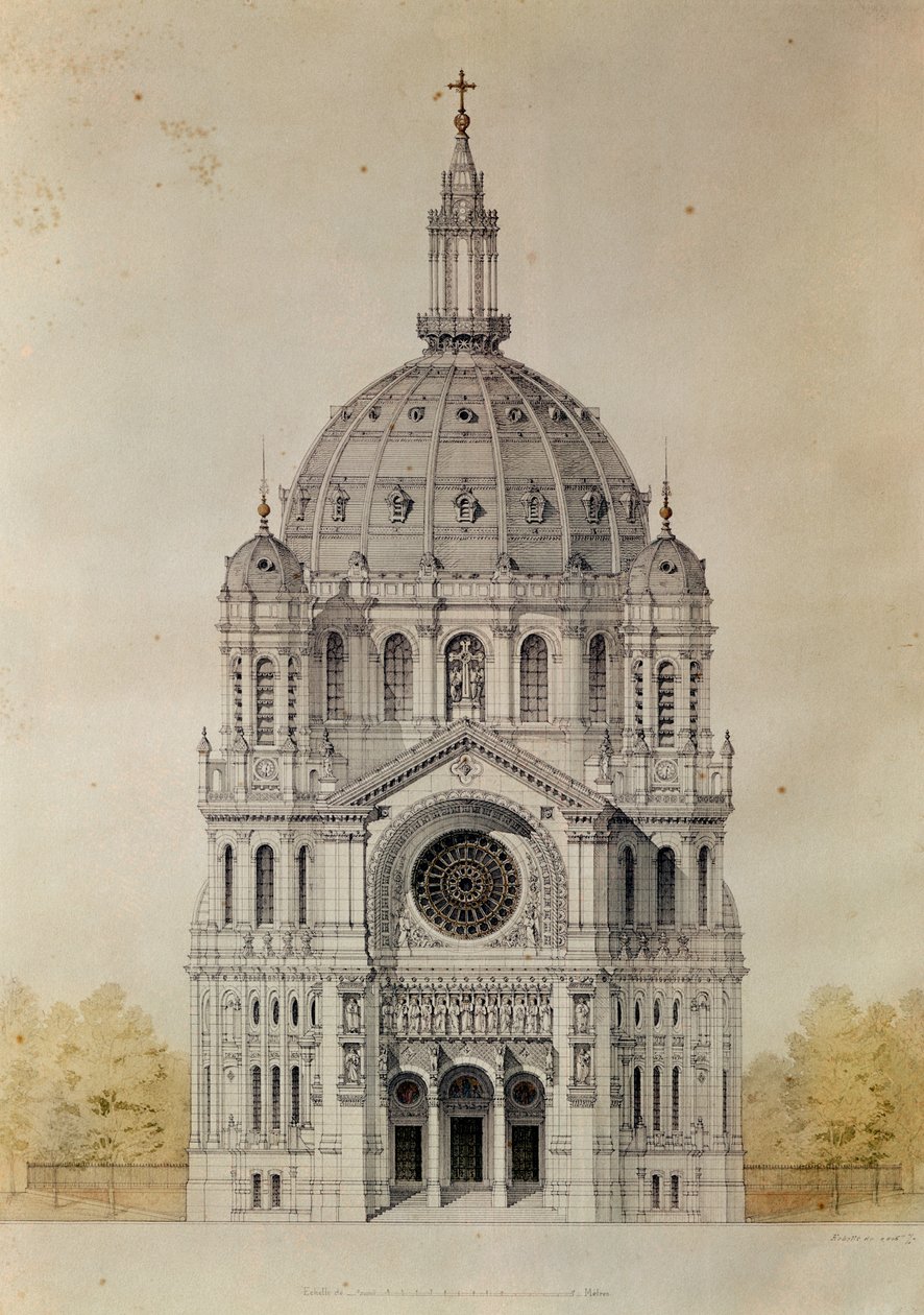Vestfasaden til St. Augustin-kirken, Paris, bygget 1860-71 av Victor Baltard