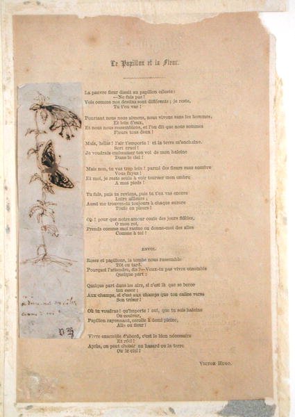 Le Papillon et la Fleur , dikt med en illustrasjon av butterlies fra Les Chants du Crepuscule av Victor Hugo