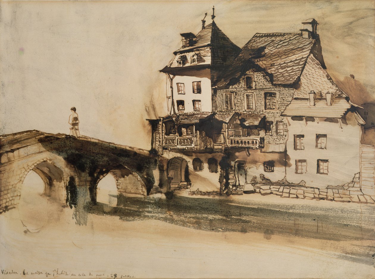 Huset hvor jeg bor ved broen i Vianden, 28. juli 1871 (penn og blekk og vask på papir) av Victor Hugo