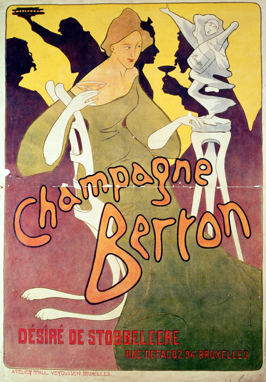 Champagne Berton, trykt av Josse Goosens 1876-1929 c.1900 farget litho av Victor Mignot