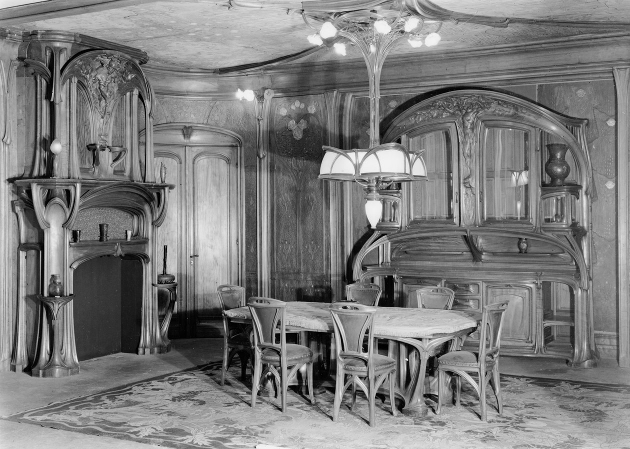 Spisestue i jugendstil, 1903-06 (bw-bilde) av Eugene Vallin