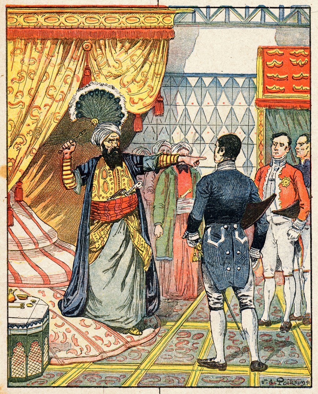 The Dey of Alger, Hussein ibn El Hussein slår den franske ambassadøren, M. Deval med en fan av Victor Armand Poirson