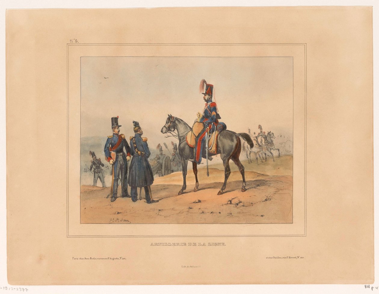 van de linie artilleri Linjeartilleri (tittel på objekt) Militær rangen en kostuums van het Franse leger i 1832 (serietittel) Samling av militærkostymer, fransk hær 1832, representert i sjangeremner (serietittel) av Victor Adam