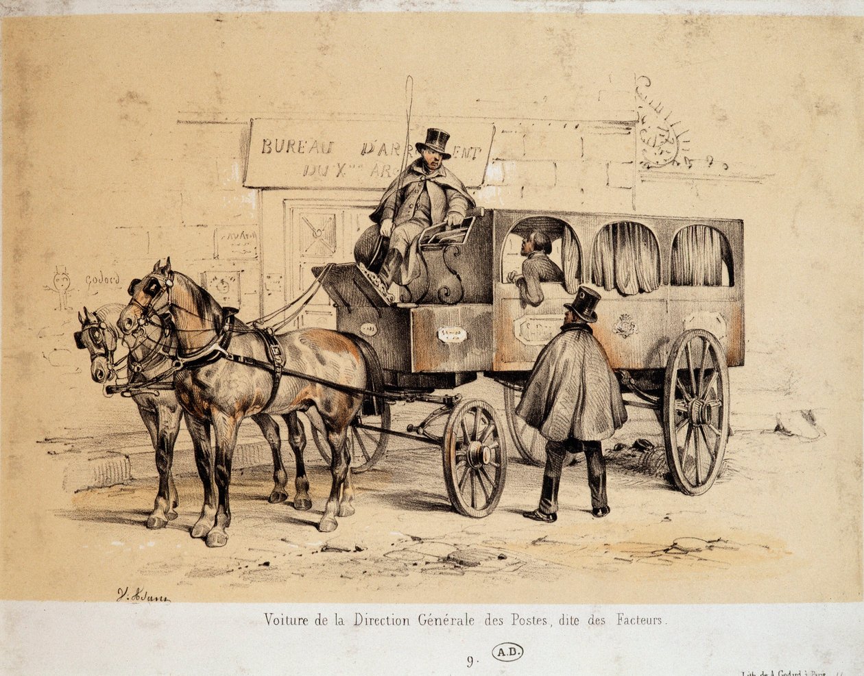 Car of the Post Office - Litografi av Adam, ca. 1840 av Victor Adam