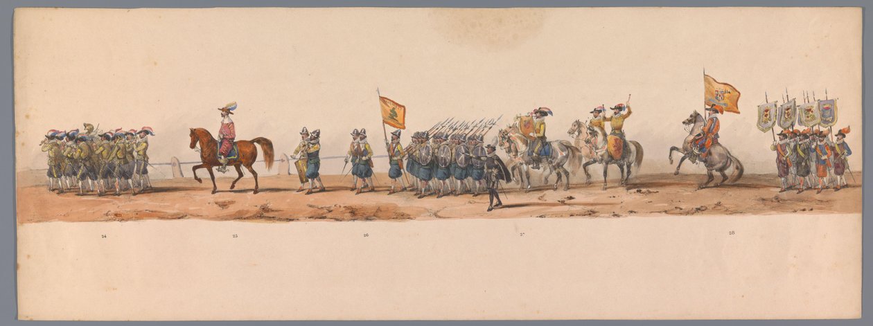 Historisk prosesjon ved det andre hundreårsjubileet for Utrecht University of Applied Sciences, 1836 (plate 7) De nederlandske hærenes innflyging til Oostende, 3. juli 1600, dagen etter seieren ved Nieuwpoort; i henhold til kostymefremstillingen gitt av H  av Victor Adam
