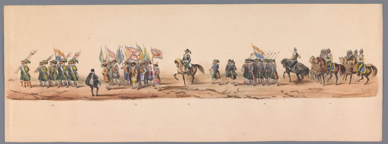 Historisk prosesjon ved det andre hundreårsjubileet for Utrecht University of Applied Sciences, 1836 (plate 9) De nederlandske hærenes innflyging til Oostende, 3. juli 1600, dagen etter seieren ved Nieuwpoort; i henhold til kostymefremstillingen gitt av H  av Victor Adam