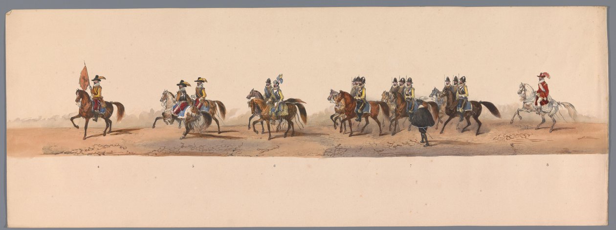 Historisk prosesjon ved det andre hundreårsjubileet for Utrecht University of Applied Sciences, 1836 (plate 2) De nederlandske hærenes innflyging til Oostende, 3. juli 1600, dagen etter seieren ved Nieuwpoort; i henhold til kostymefremstillingen gitt av H  av Victor Adam